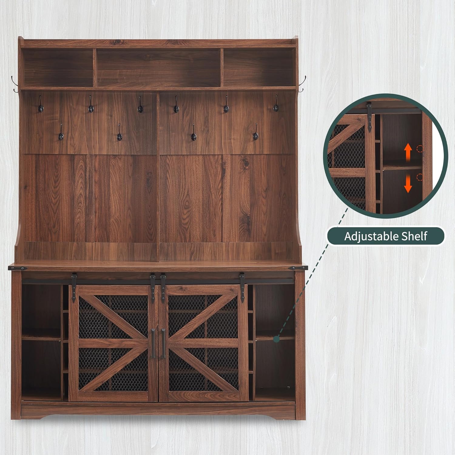 JXQTLINGMU 59-inch Farmhouse Foyer Tree Shoe Storage Entryway Bench Foyer Coat Rack Cabinet wourant