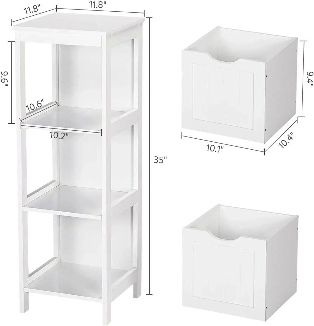 Bathroom Floor Cabinet Wooden Storage Cabinet with 2 Drawers Multifunctional Side Organizer Rack wourant