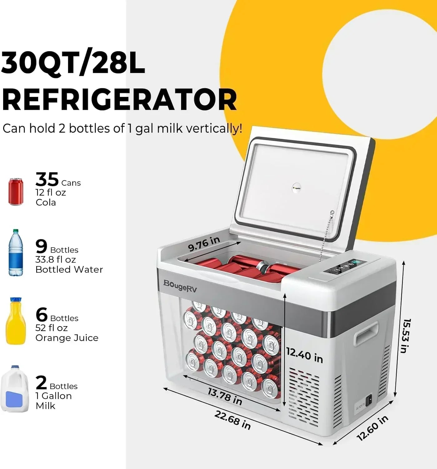 BougeRV 12 Volt Refrigerator 12V Car Fridge 23 Quart Portable Freezer Compressor Cooler wourant