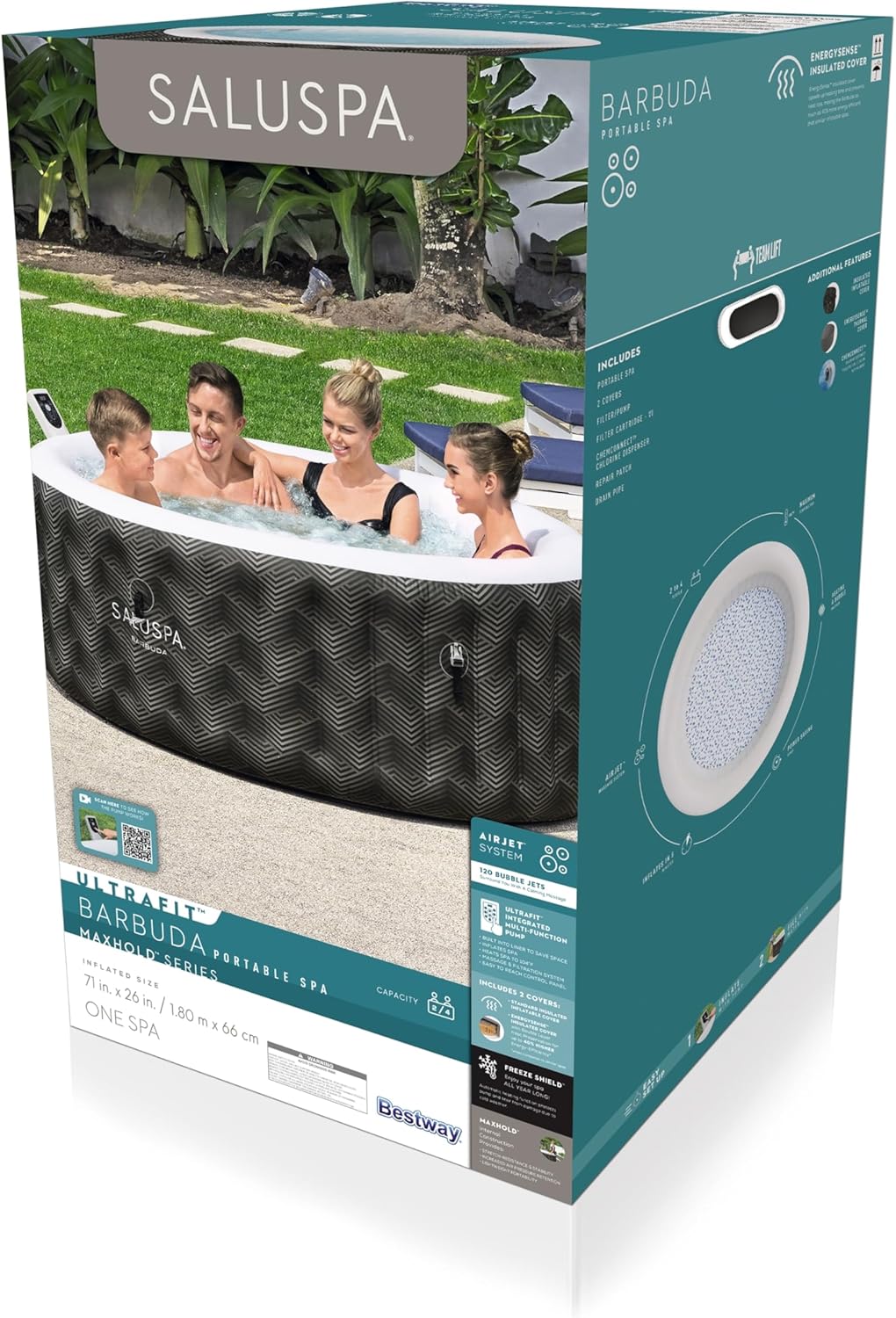 Bestway SaluSpa Miami EnergySense AirJet Inflatable Hot Tub Spa 71" x 26" Portable Hot Tub wourant