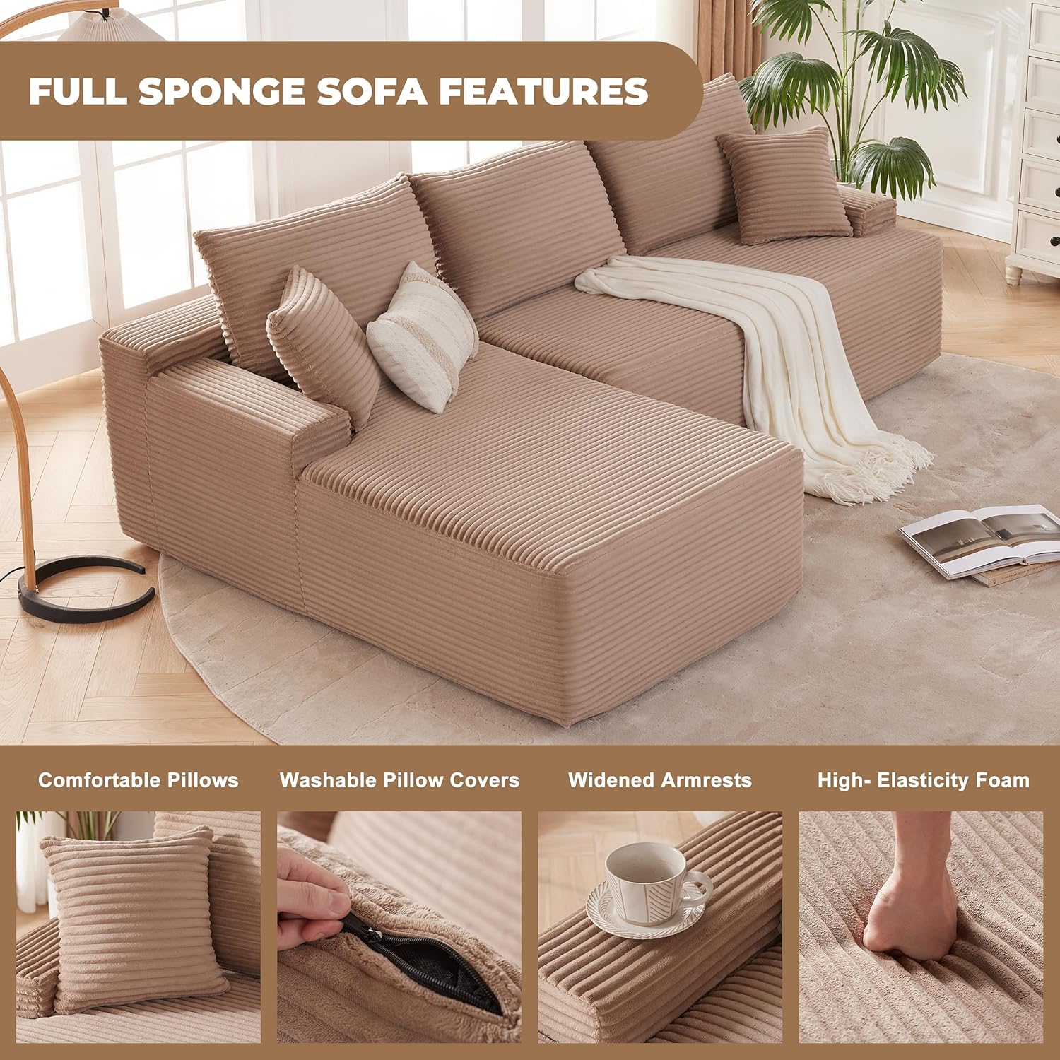 110-inch cloud sofa boneless sofa in the living room modular sofa with deep seats wourant