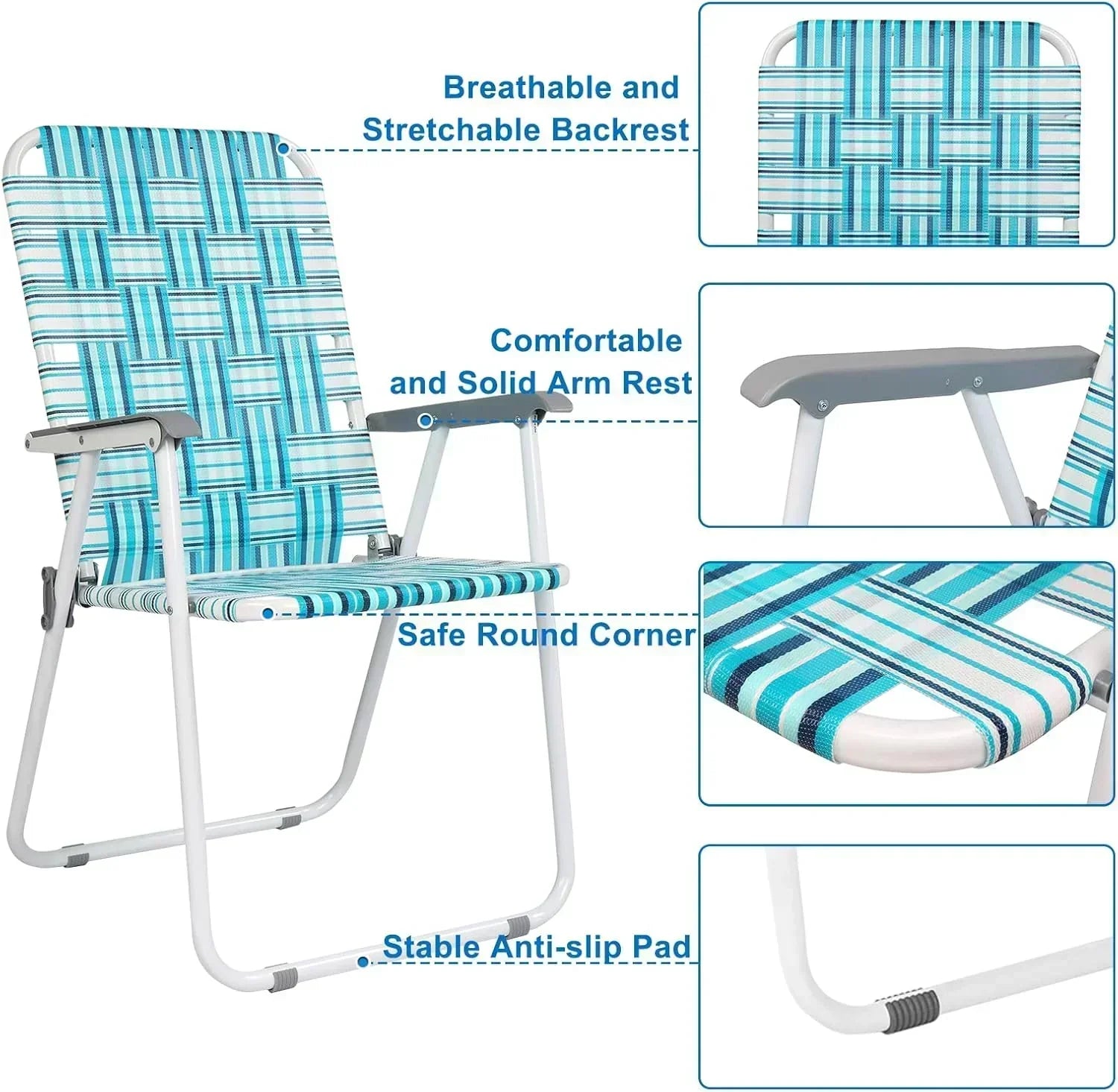 VINGLI Patio Lawn Webbed Folding Chairs Set of 2 Outdoor Beach Portable Lawn Chair wourant