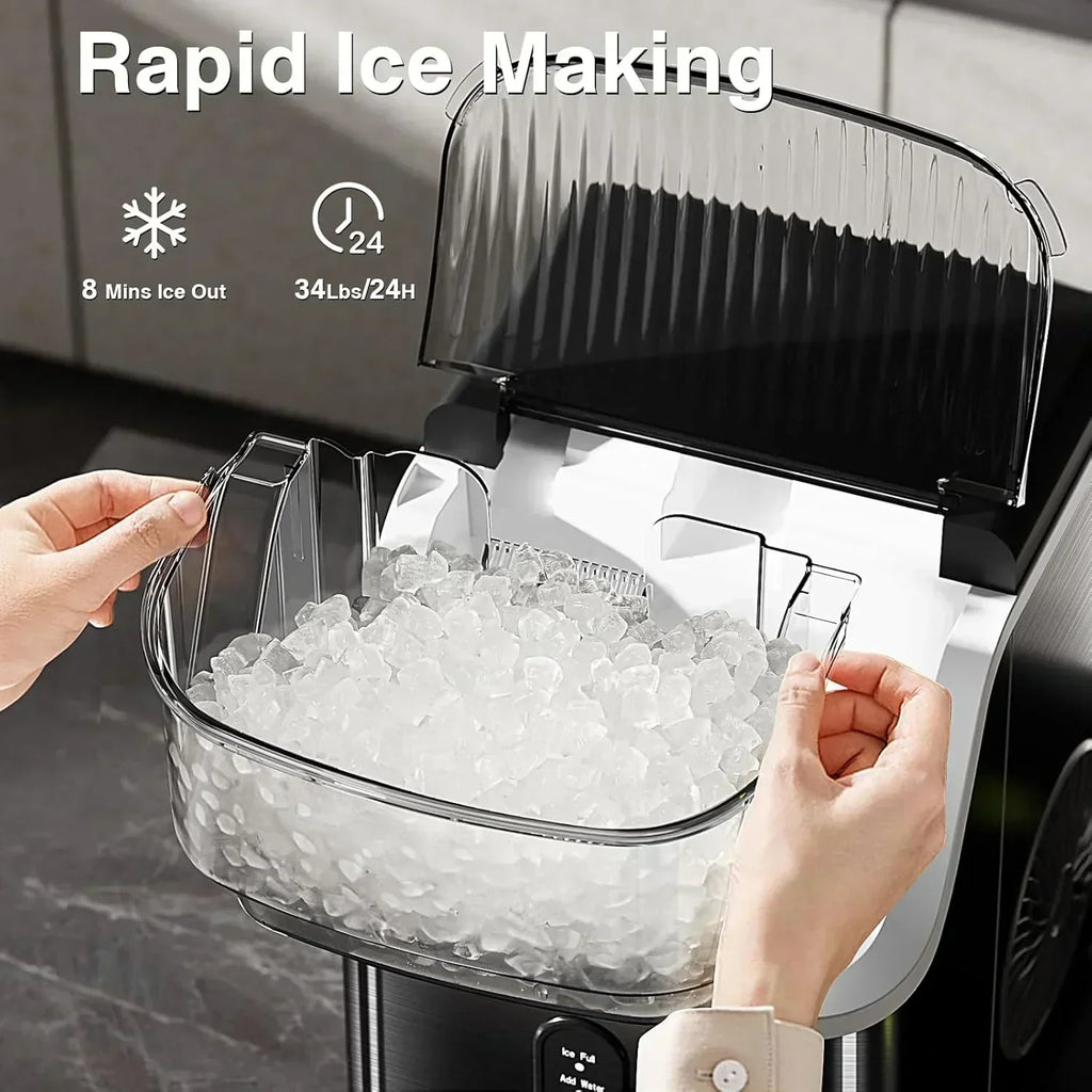 Nugget Ice Makers Countertop Pebble Ice Machine with Chewable Pellet Ice Self-Cleaning wourant