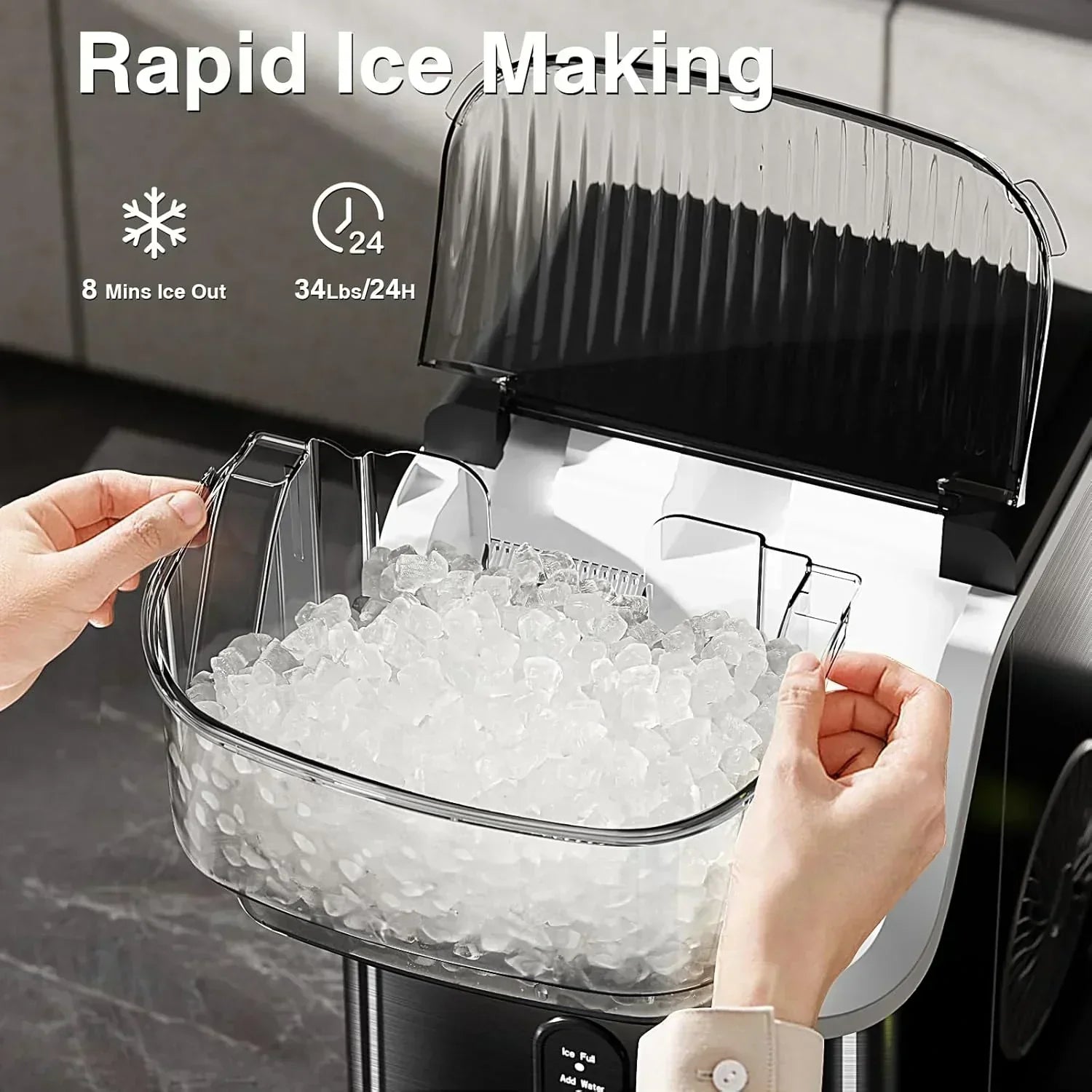 Nugget Ice Makers Countertop Pebble Ice Machine with Chewable Pellet Ice Self-Cleaning wourant