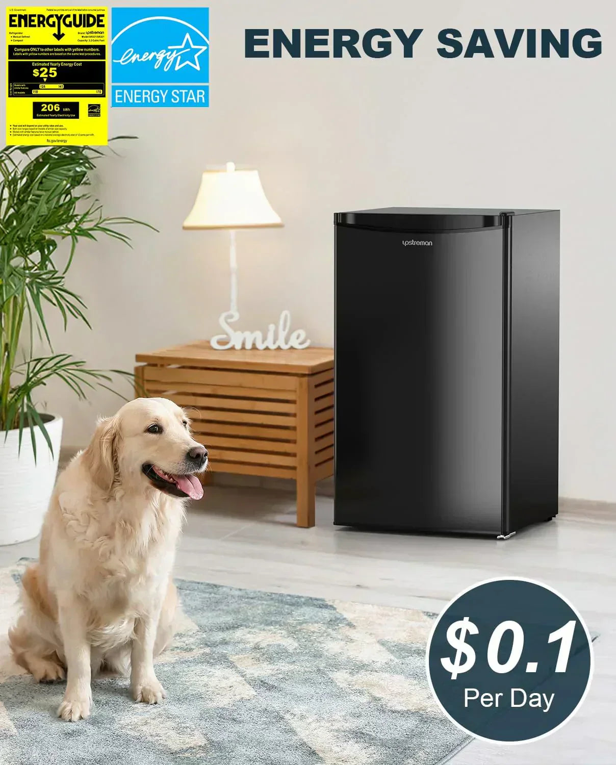 Upstreman 3.2 Cu.Ft Mini Fridge Freezer Single Door Fridge Dorm Fridge Adjustable Thermostat wourant