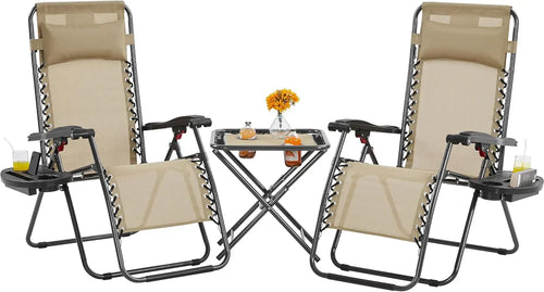 3PCS Zero Gravity Recliner Portable Outdoor Reclining Chair Set Side Table Lounge Chairs wourant