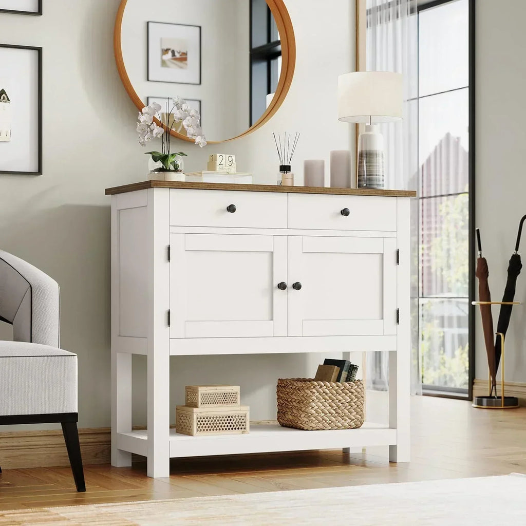 Farmhouse style console table coffee bar entry table with storage rack sofa table wourant