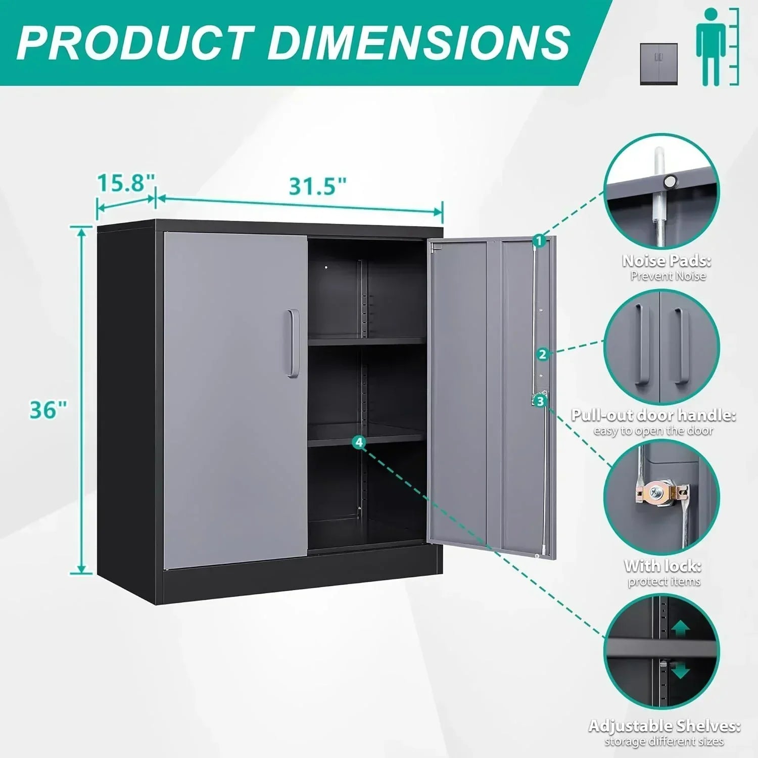 Metal Storage Cabinet with 2 Doors and 6 Shelves Black Metal Cabinet Garage Storage Cabinet wourant