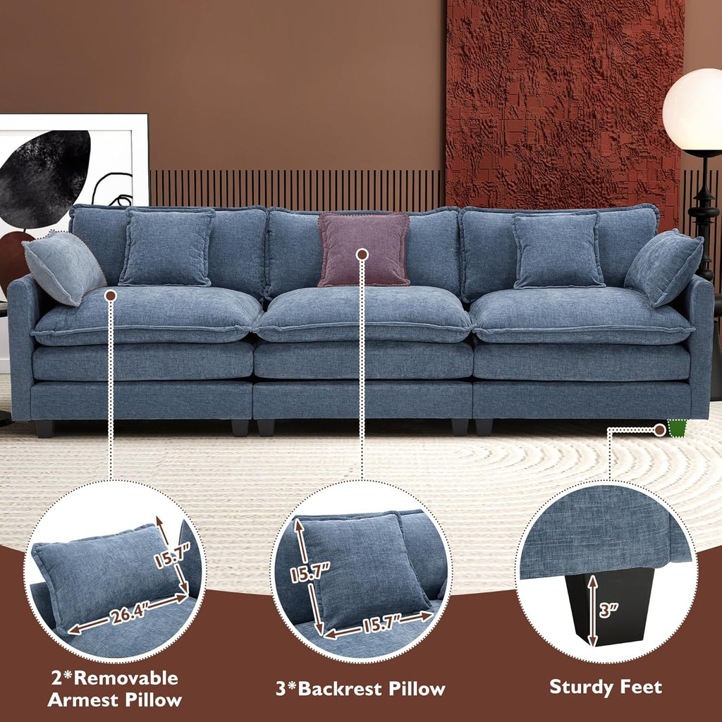 111.4 Inch L Shaped Modern Sofa Modular Cloud Sofa with Ottoman 4 Seater Chenille Deep Seat Sofa wourant