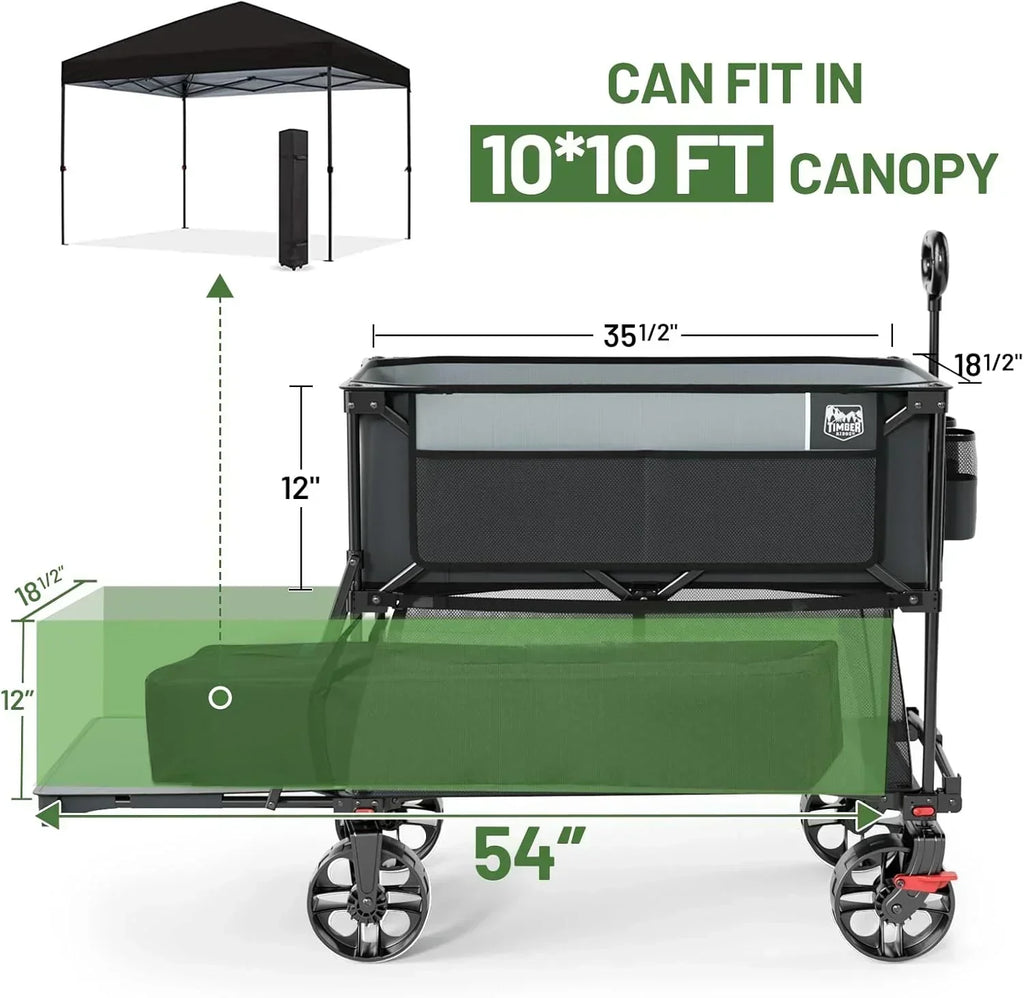 400L Large Capacity Folding Double Decker Cart with Brakes 54 Inch Extra Long Extended Cart wourant