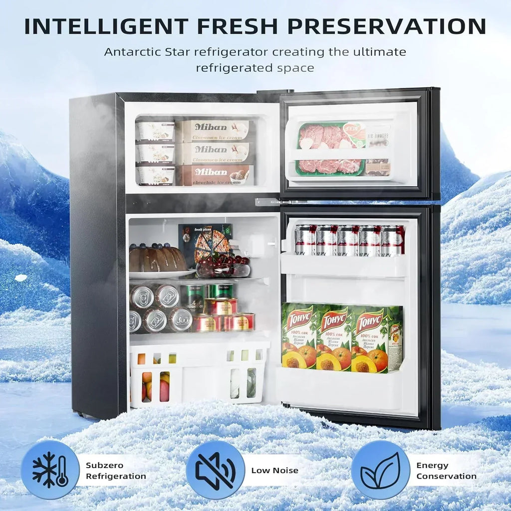 Antarctic Star 3.2 Cu.Ft Mini Refrigerator with Freezer Double Door Fridge Compact Refrigerator wourant