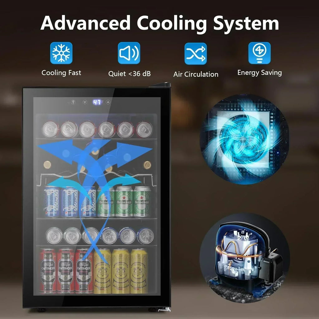 Mini Fridge 130 Can Beverage Refrigerator Cooler Drink Fridge Adjustable Temperature Control wourant