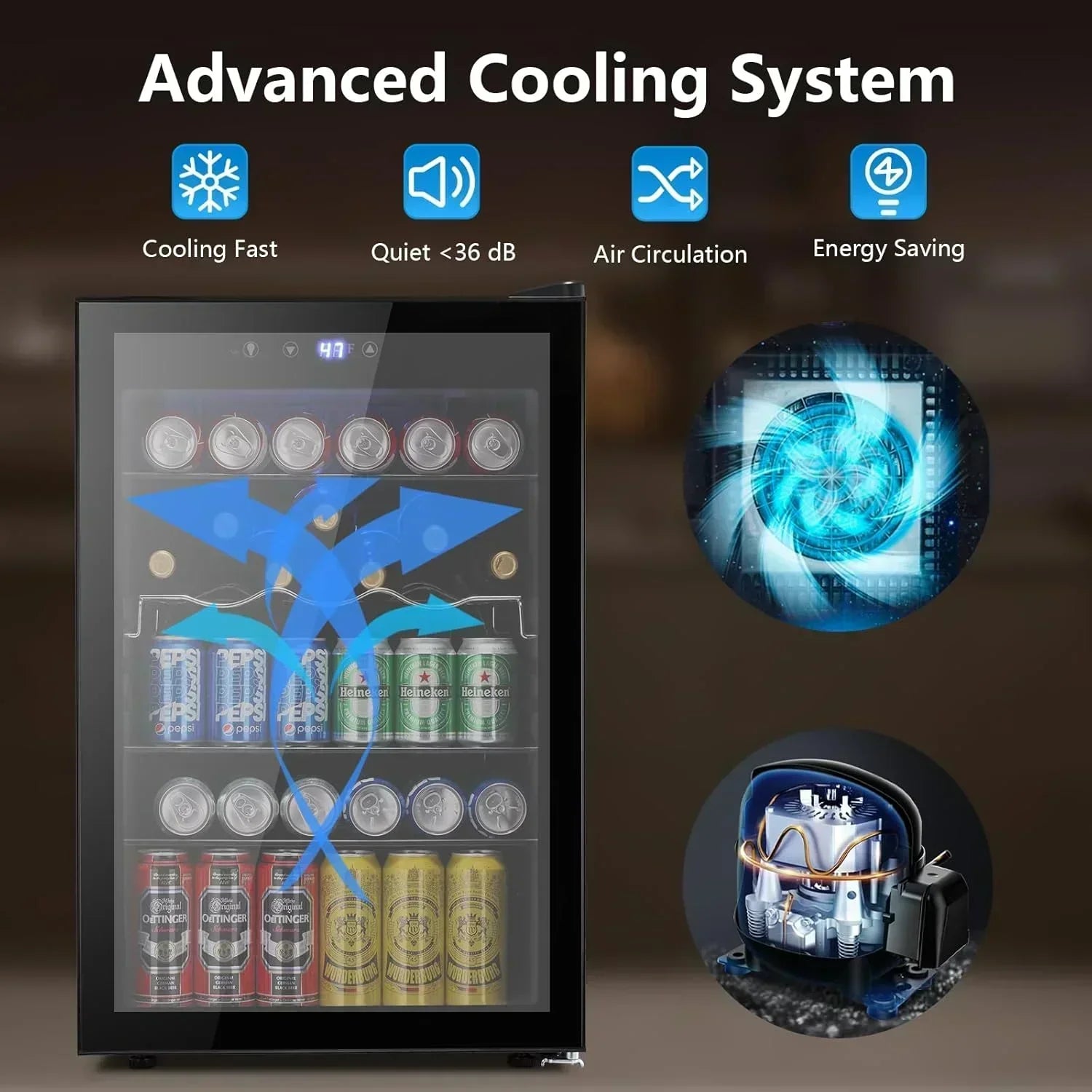 Mini Fridge 130 Can Beverage Refrigerator Cooler Drink Fridge Adjustable Temperature Control wourant
