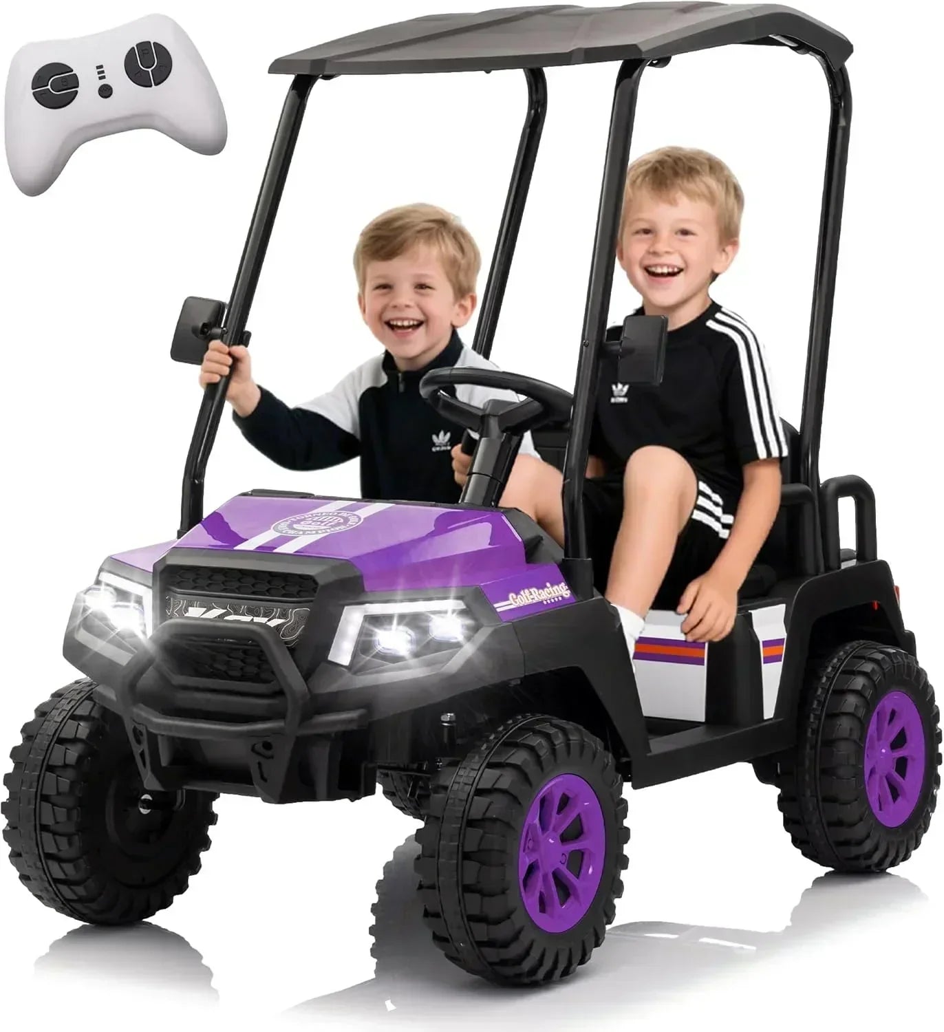 24V 7AH Children's Golf Cart with Remote Control Removable Awning 4-Wheel Spring Suspension wourant