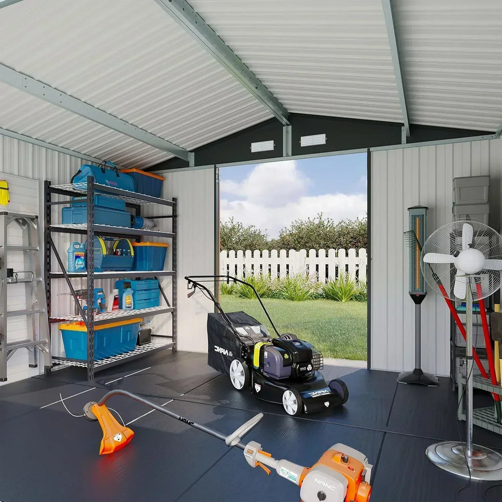 Aoxun 7.4x5.3FT Shed with Floor Galvanized Steel Outdoor Storage Shed Metal Garden Shed wourant