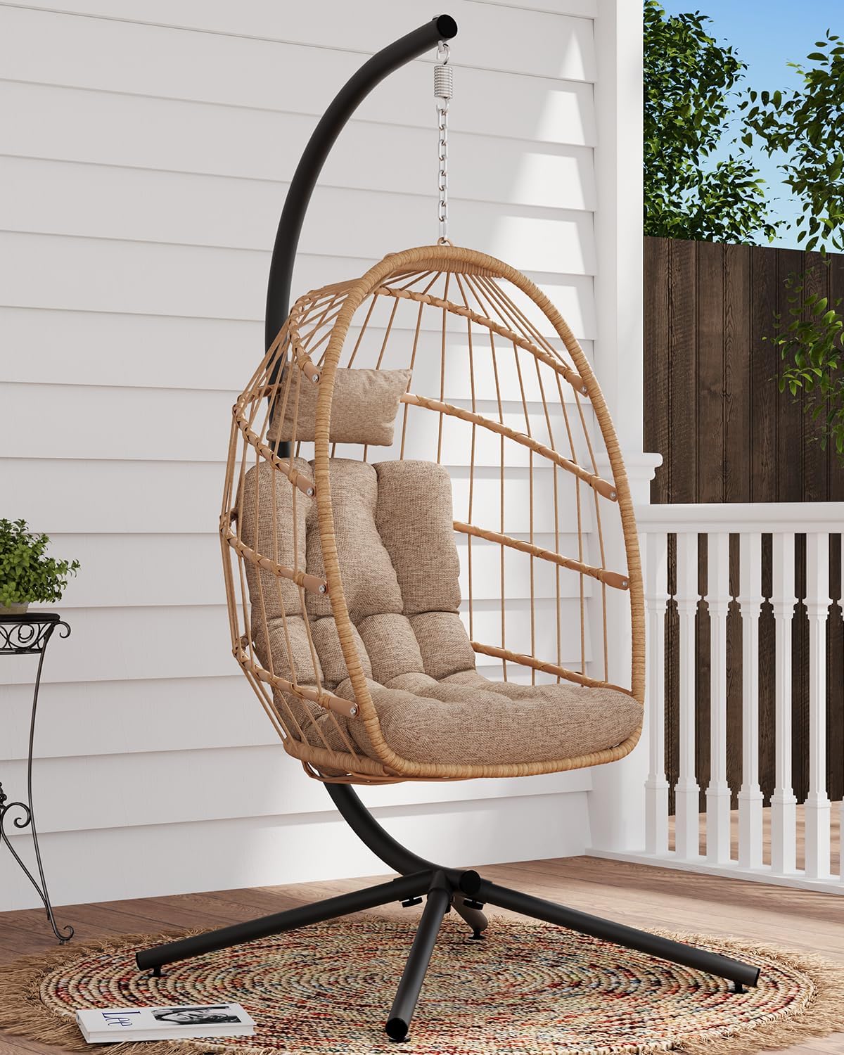 SWITTE Egg Chair Outdoor with Stand Indoor Wicker Hanging Egg Swing Chair with Cushion wourant