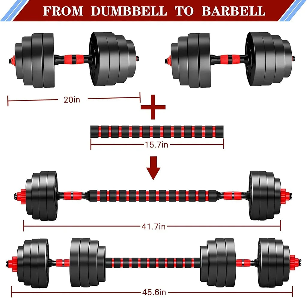 Adjustable dumbbell set, free weight dumbbell pair convertible into barbell wourant