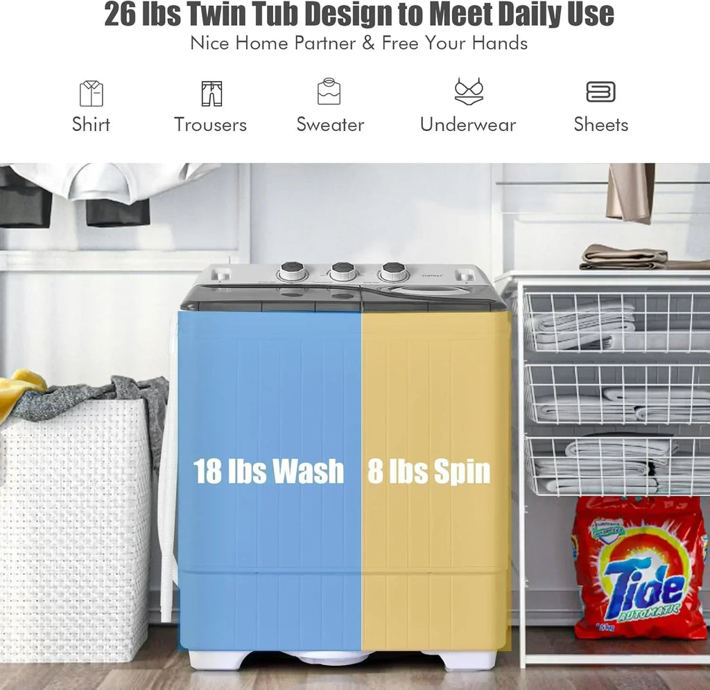 COSTWAY Double Tub 26 lb Capacity Laundry 18 lb 8 lb Spin Combo Drain Pump Washing Machine wourant