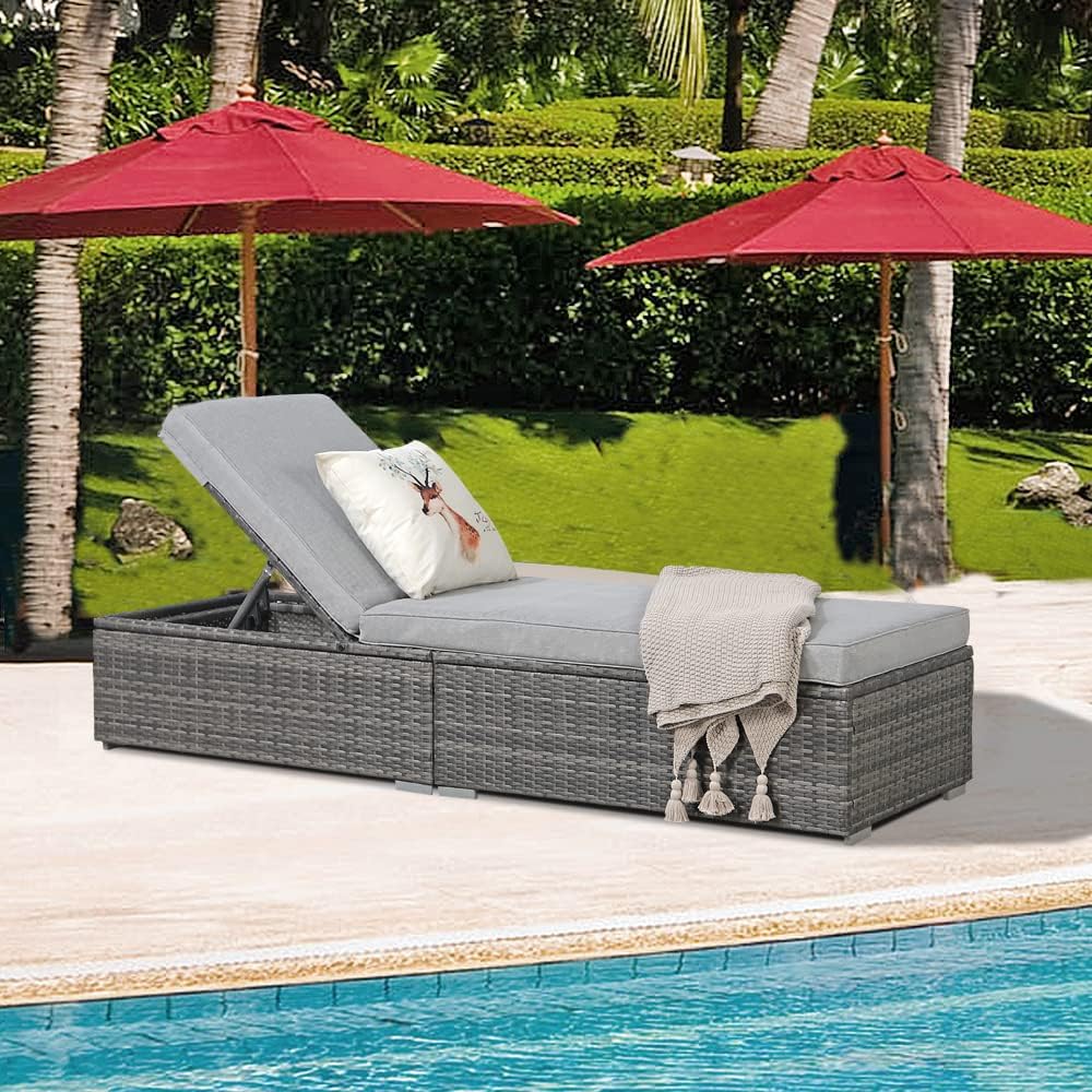 Patiorama Outdoor Patio Lounge Chair Elegant Reclining Adjustable Pool Rattan Chaise Chair wourant