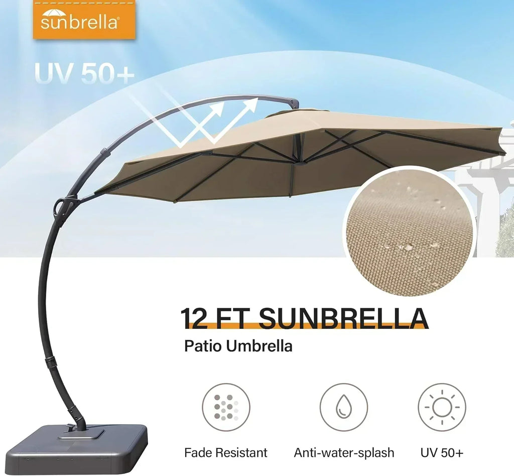 LAUSAINT HOME Outdoor Patio Umbrella with Base included 11 FT Deluxe Curvy Cantilever Umbrella wourant