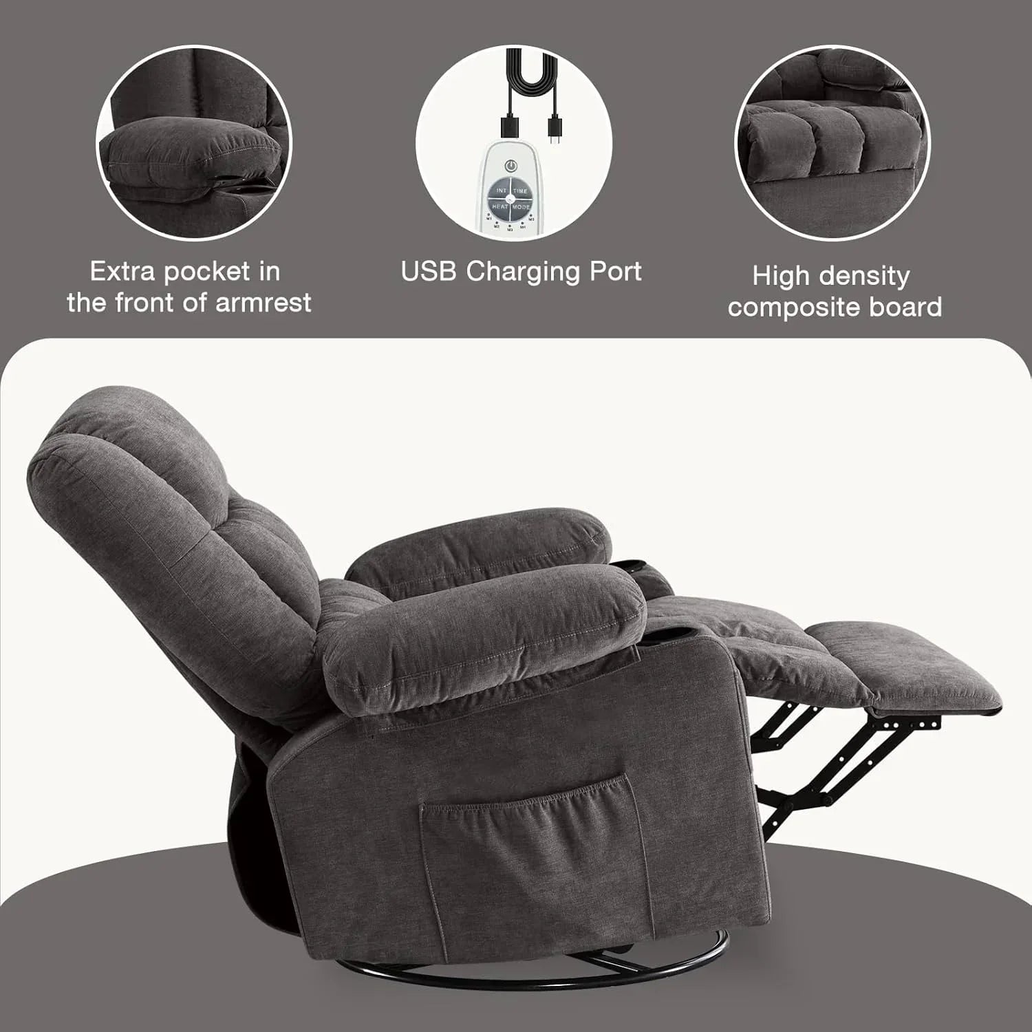 Massage rotating rocking lounge chair with vibration massage and calorie metering functions wourant
