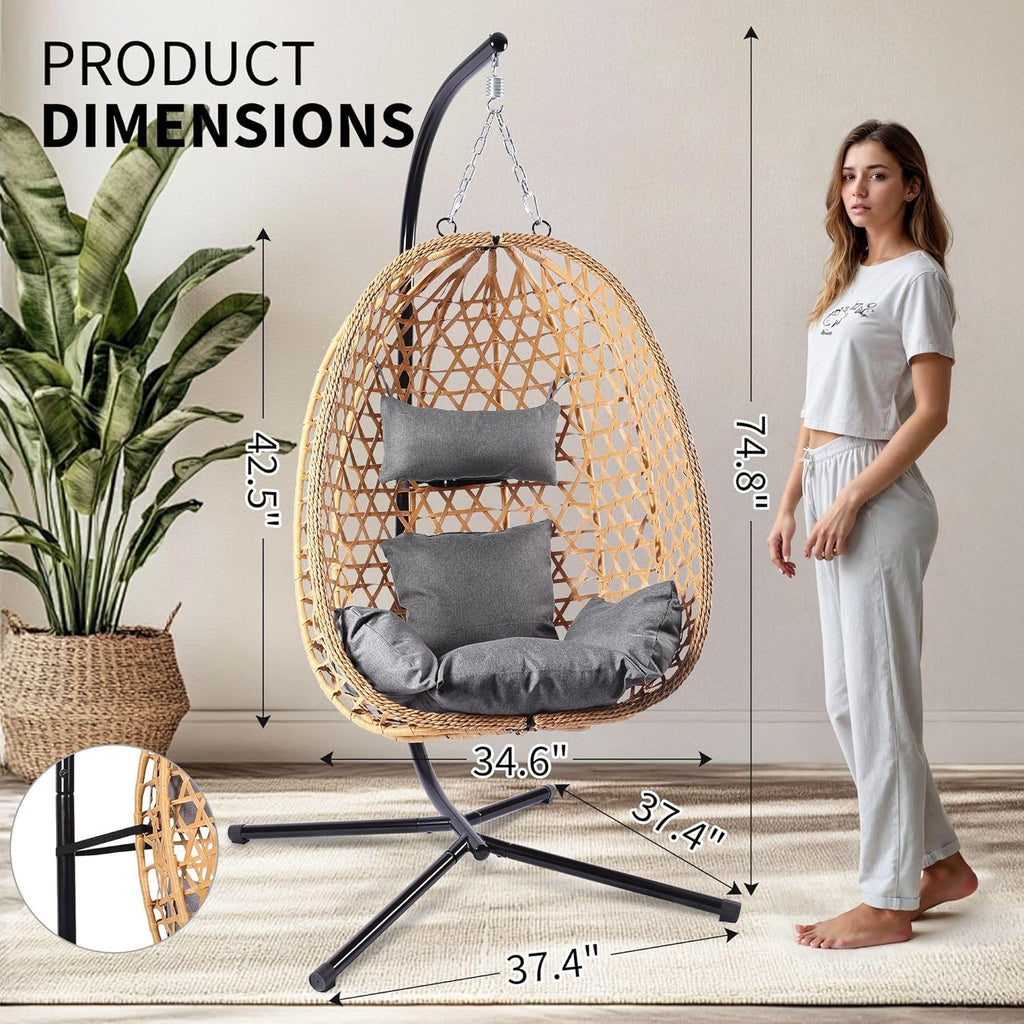 Egg Chair with Stand Patio Wicker Hanging Chair Hammock Swing Chair 350LBS Capacity for Bedroom wourant