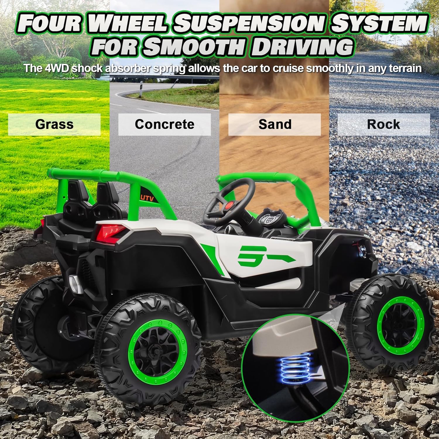 JOYRACER Kids Remote Control Car with 4 x 150W Motors Shock Absorbers Bluetooth MP3 Player wourant