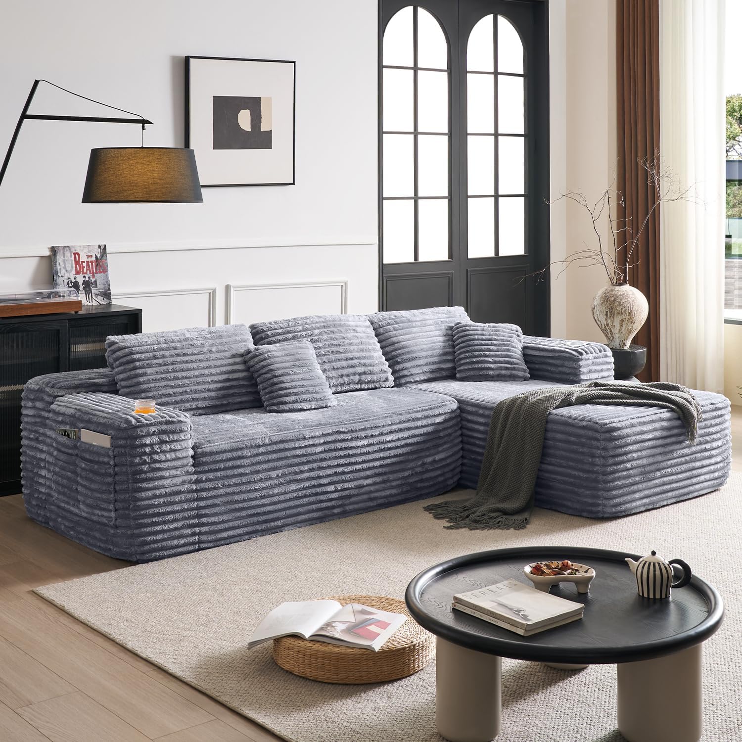 Cloud Sectional Couch with L Shape Chaise Modern Modular Sofa with Deep Seat Built in Cup Holder wourant