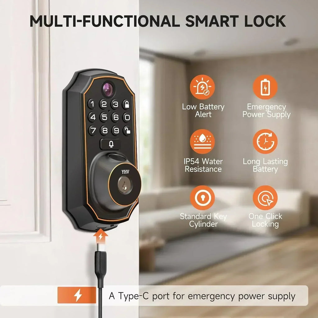 Keyless Entry Door Lock with Camera Fingerprint Smart Door Lock with App Remote Control wourant