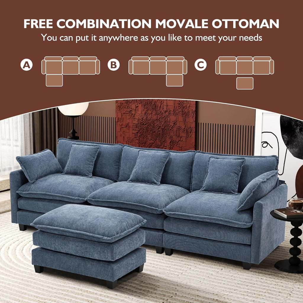 111.4 Inch L Shaped Modern Sofa Modular Cloud Sofa with Ottoman 4 Seater Chenille Deep Seat Sofa wourant