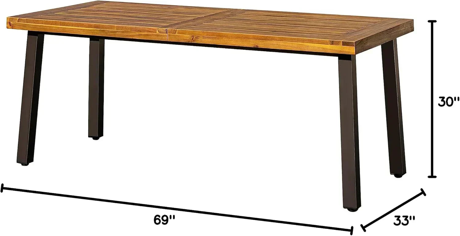 Devoko Home Acacia Wood Dining Table 6-Person Indoor Outdoor Table Iron Legs Sandblast Finish wourant