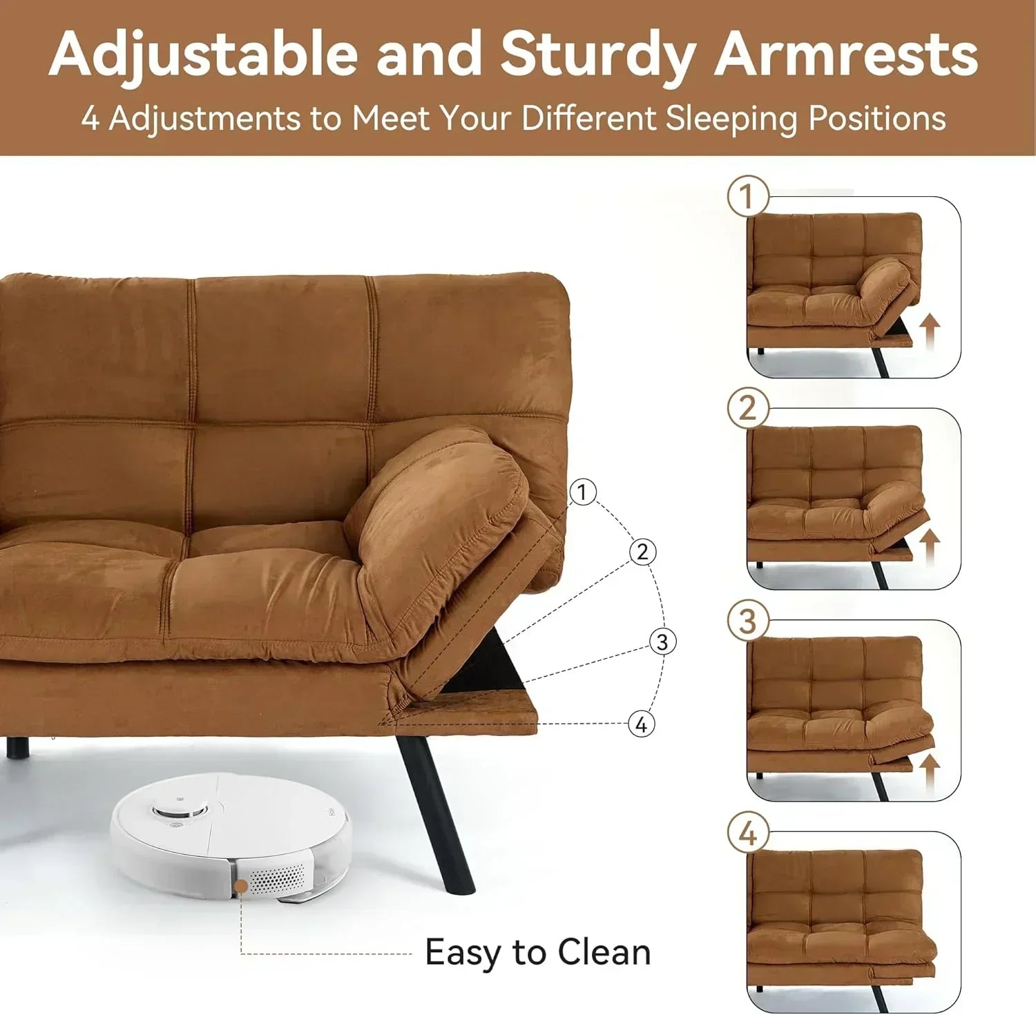 Brown loveseat convertible sofa memory foam futon sofa bed modern sleeper sofa wourant