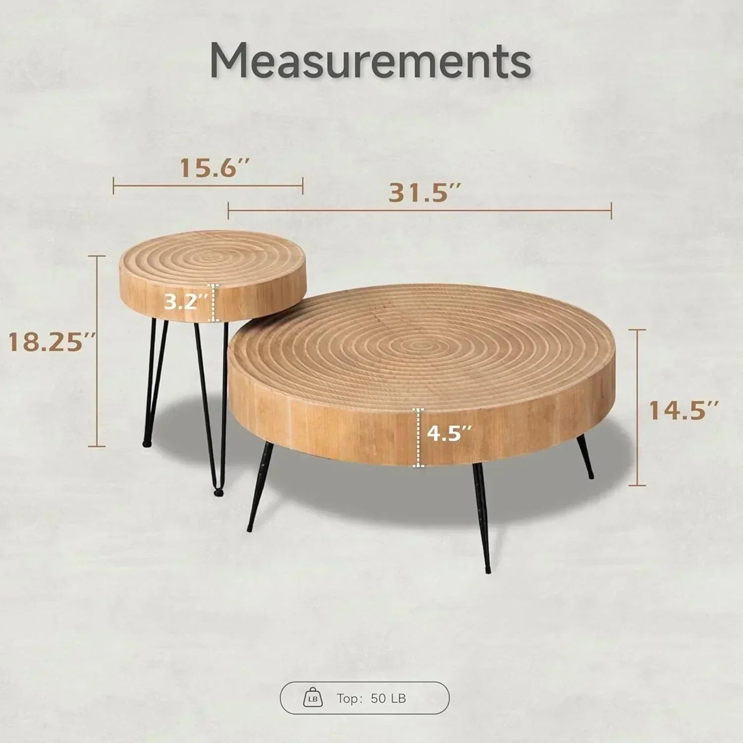 Two-Piece Modern Farmhouse Living Room Coffee Table Set Round Nesting Tables wourant