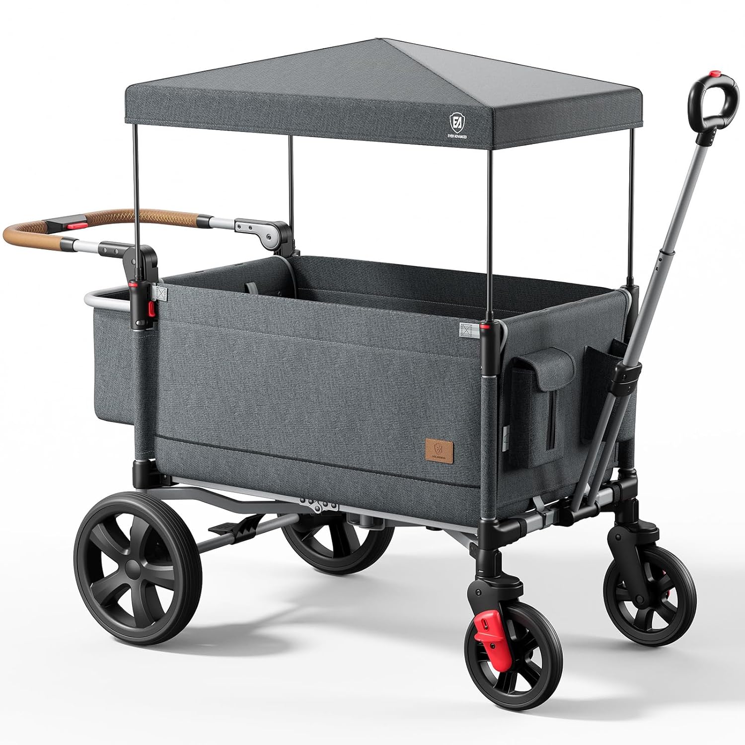 EVER ADVANCED Side-unzip Wagon Stroller for 2 Kids Push Pull Stroller with Adjustable Handle wourant