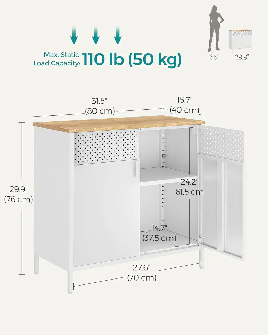 SONGMICS Storage Cabinet Metal Cabinet Sideboard with 2 Doors 15.7 x 31.5 x 29.9 inches wourant