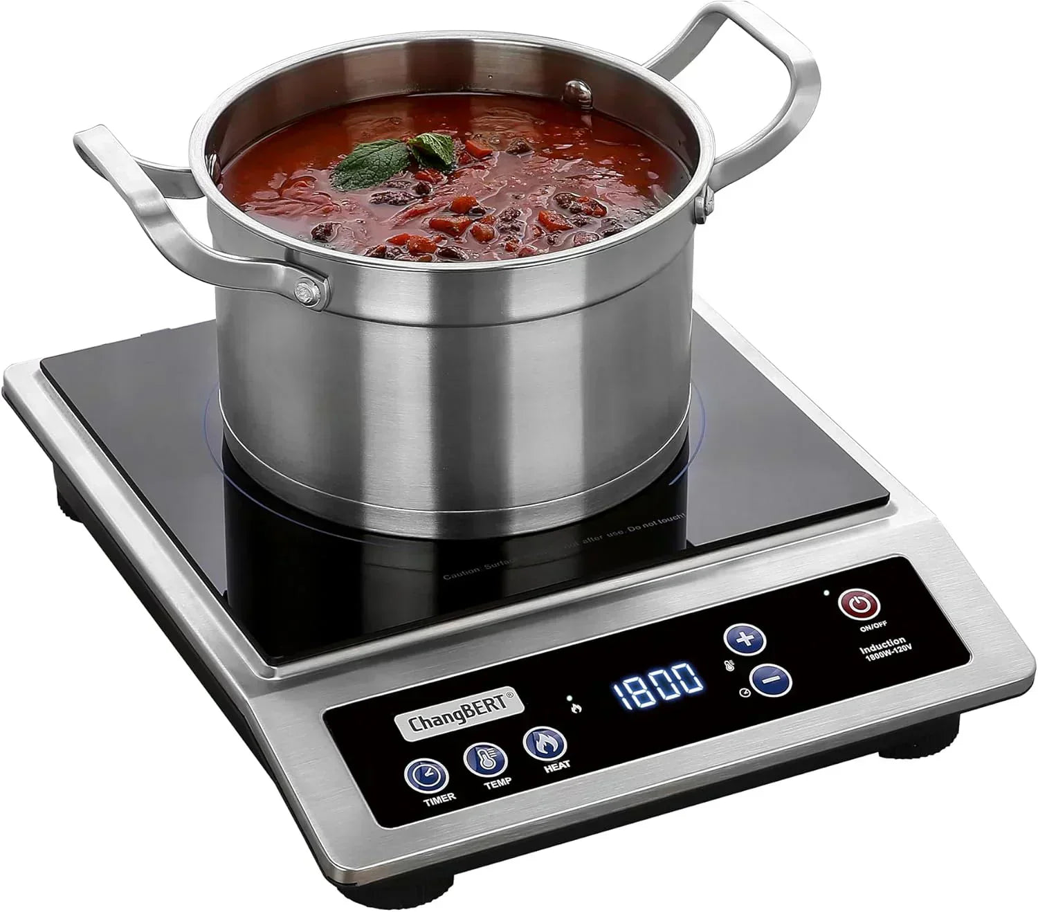 Induction Cooktop Portable Cooker with 8-inch Heating Coil Stainless Steel Countertop Burner wourant