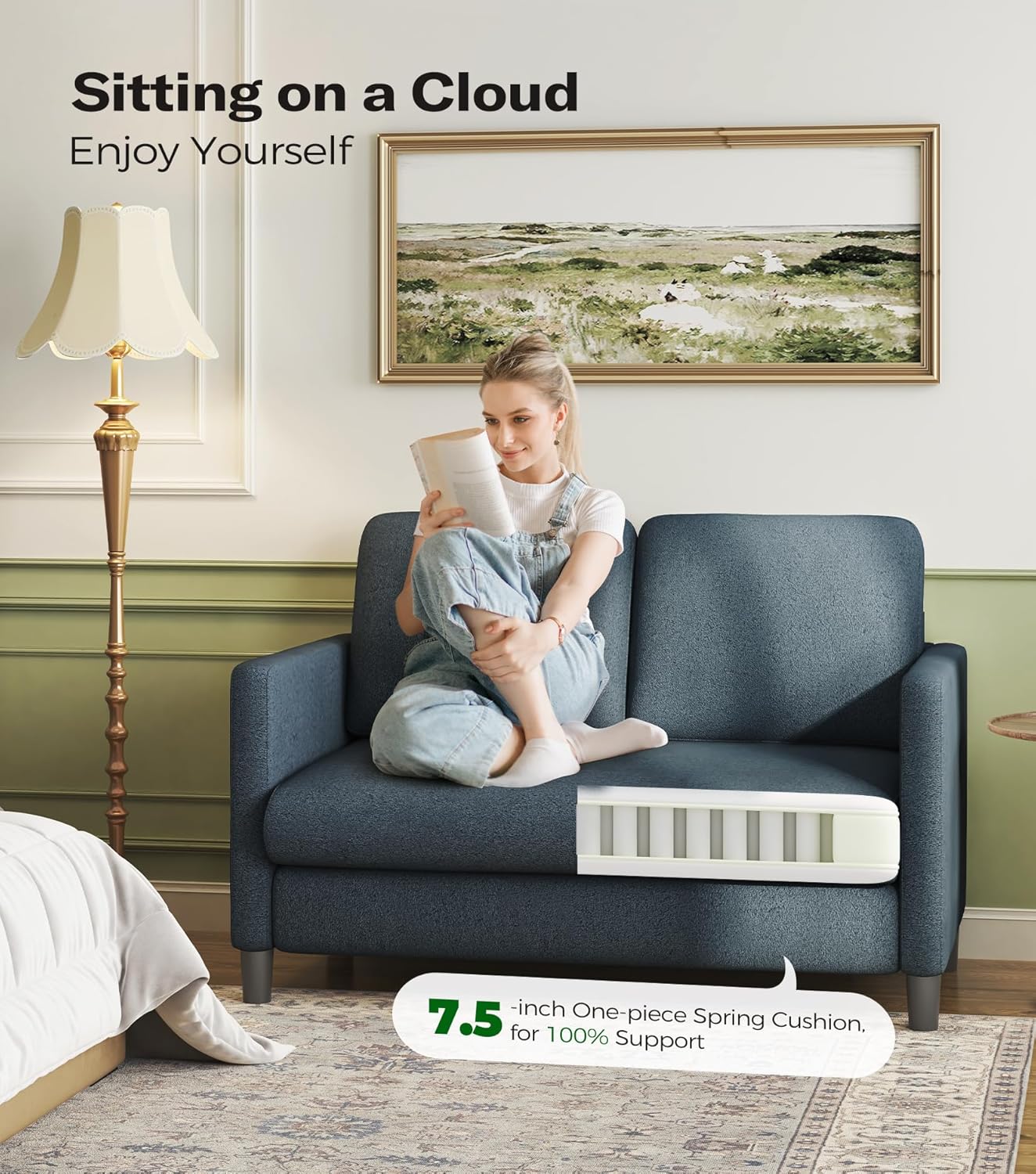 Loveseat Sofa 51" Love Seat Comfy Corduroy Small Loveseat Tool-Free Setup Couch wourant