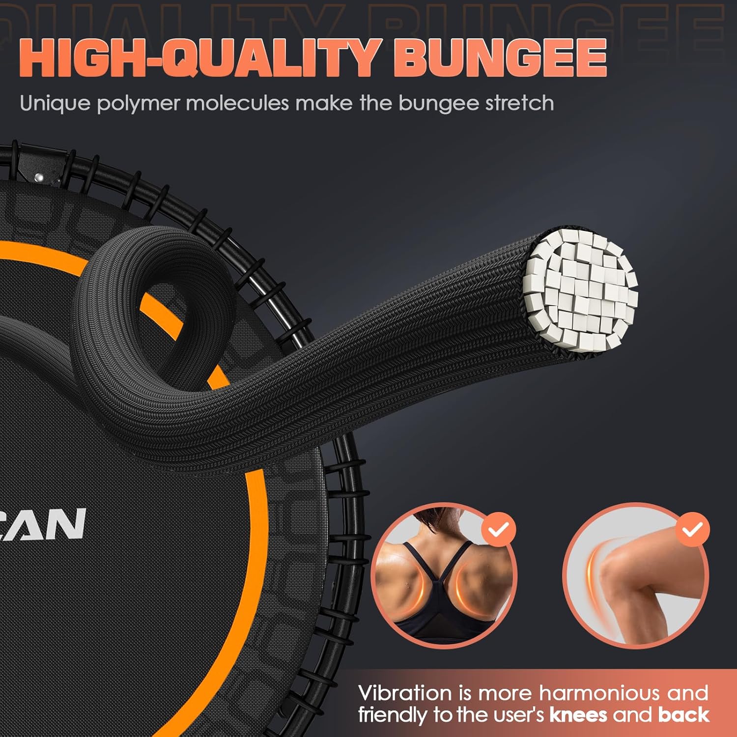 BCAN 450/550 LBS Foldable Mini Trampoline Fitness Trampoline Bungees Adjustable Foam Handle wourant