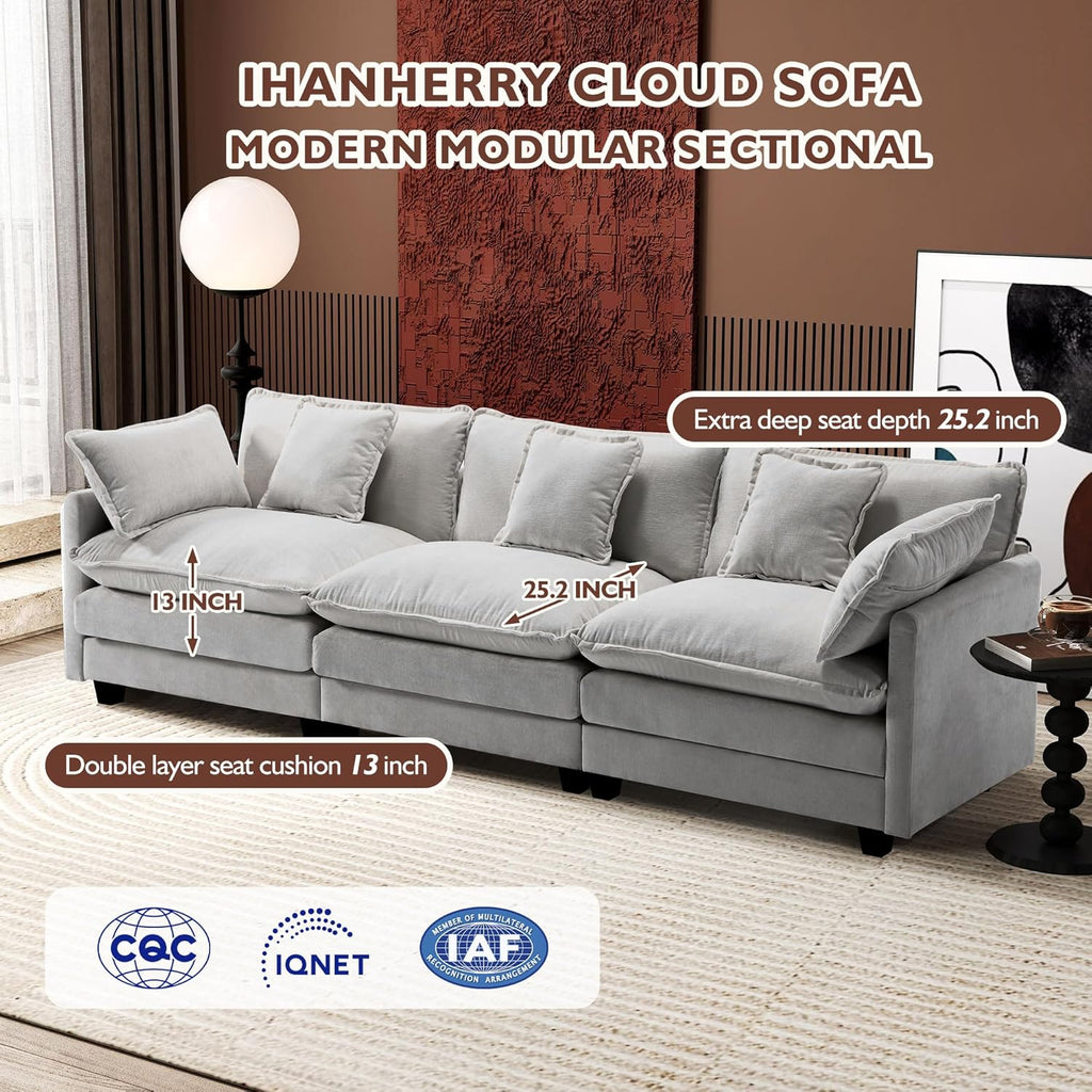 111.4 Inch L Shaped Modern Sofa Modular Cloud Sofa with Ottoman 4 Seater Chenille Deep Seat Sofa wourant