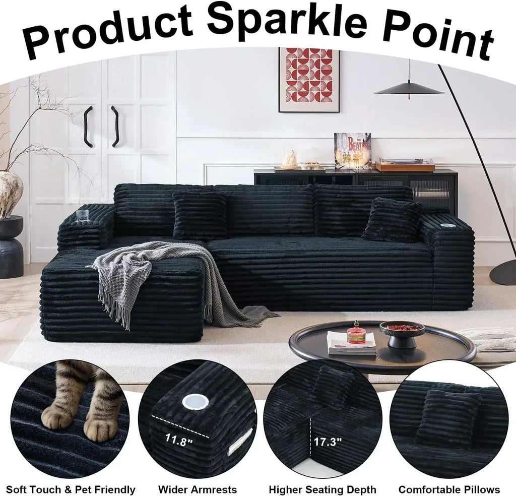 Cloud Sectional Couch with L Shape Chaise Modern Modular Sofa with Deep Seat Built in Cup Holder wourant