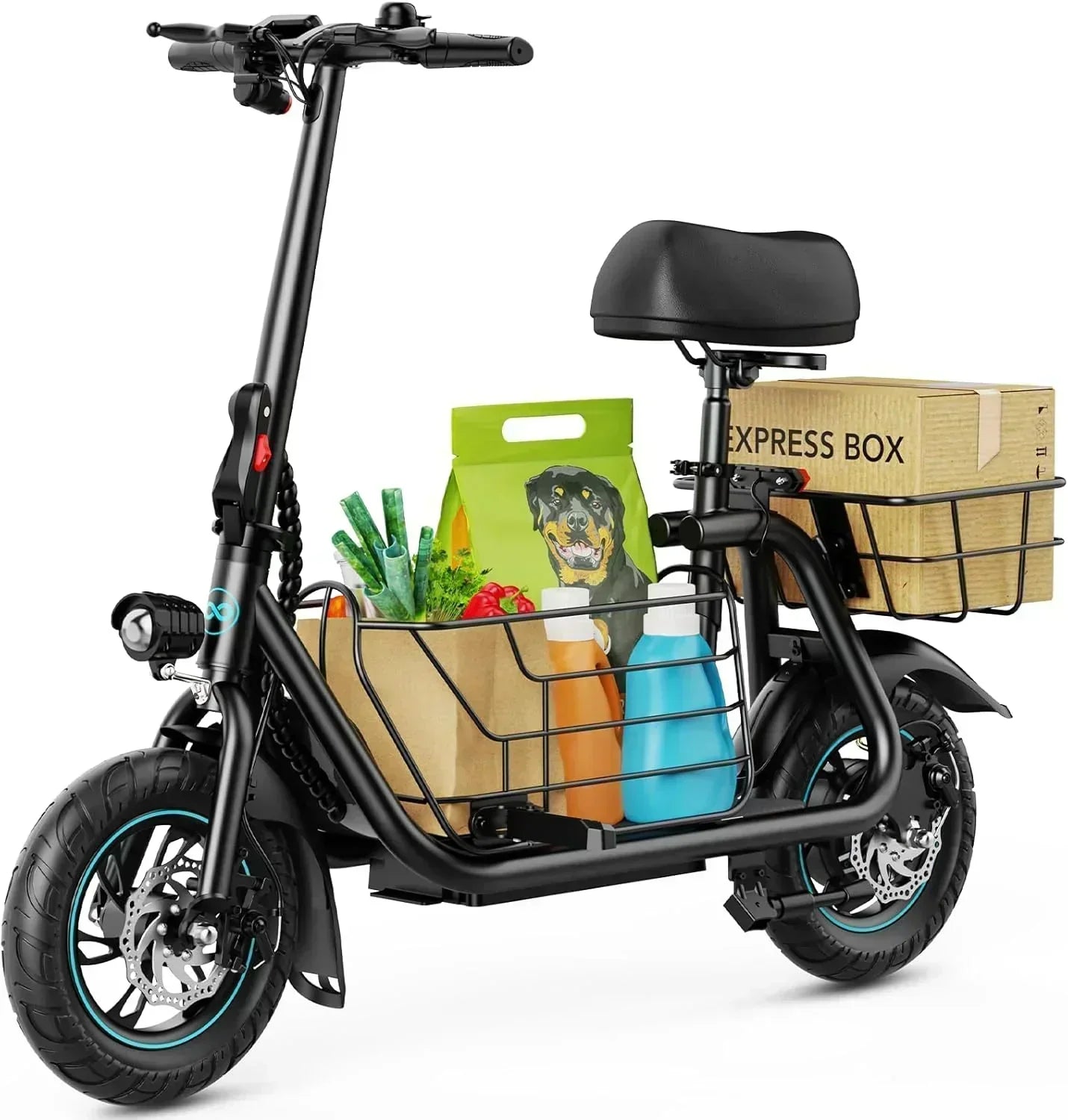 Gyroor Adult Electric Scooter with Large Center Basket 20 Mile Range Foldable and Seat wourant