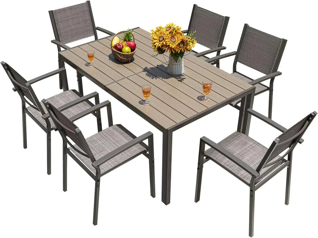 Homall Patio Dining Set 7 Pieces Outdoor Furniture Table and 6 Textilene Chairs Light Grey wourant