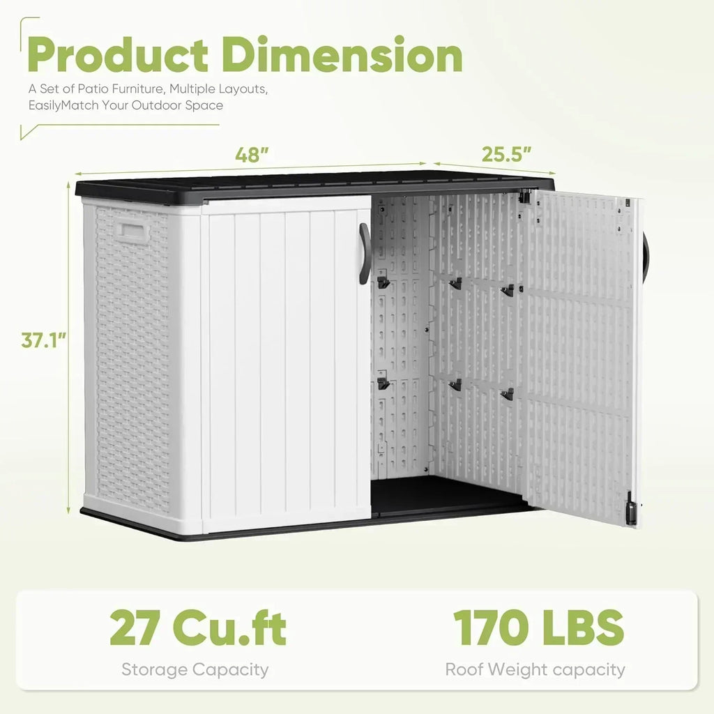 Devoko Outdoor Storage Cabinet 26 Cu Ft with Lockable Doors Horizontal Storage Shed Waterproof wourant