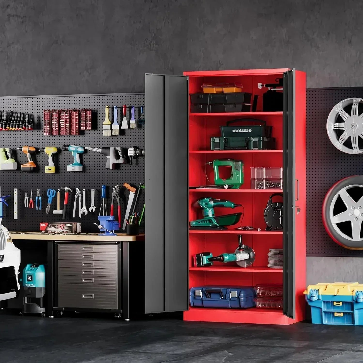 Metal Storage Cabinet with 2 Doors and 6 Shelves Black Metal Cabinet Garage Storage Cabinet wourant