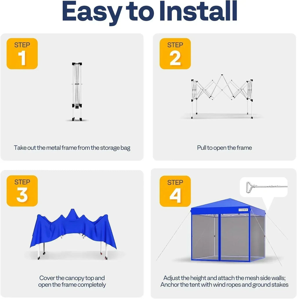 10x10ft Easy Pop-Up Canopy Outdoor Screen Tent with Mosquito Netting 2 Zipper Doors Roller Bag wourant