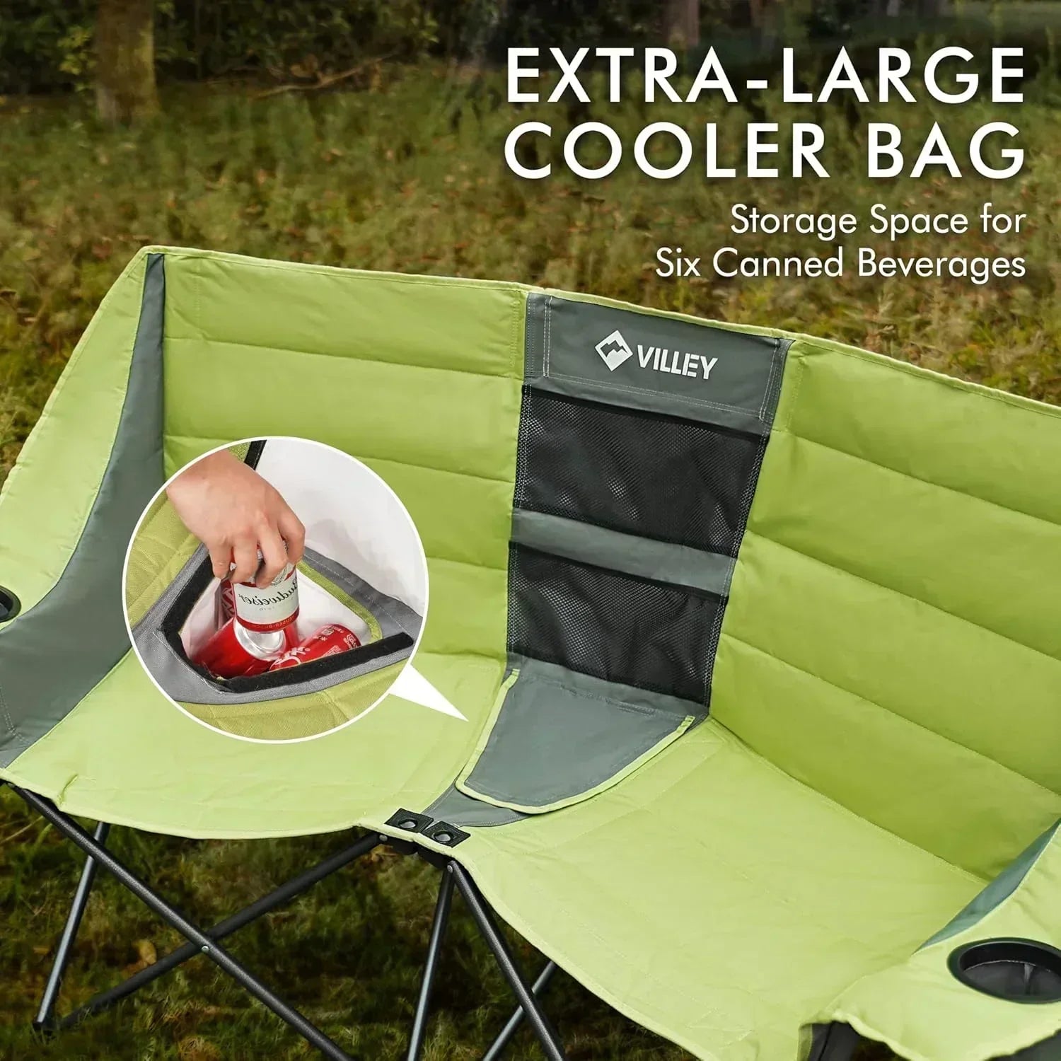 Double camping chair extra wide love seat heavy duty padded camping sofa portable folding chair wourant