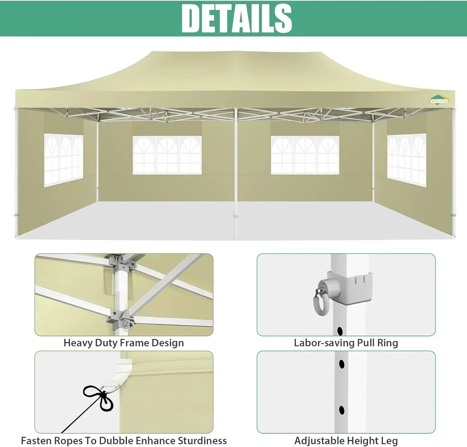 COBIZI 10x20 Heavy Duty Pop up Canopy Tent 6 sidewalls Commercial Canopy Wedding Party Tents wourant
