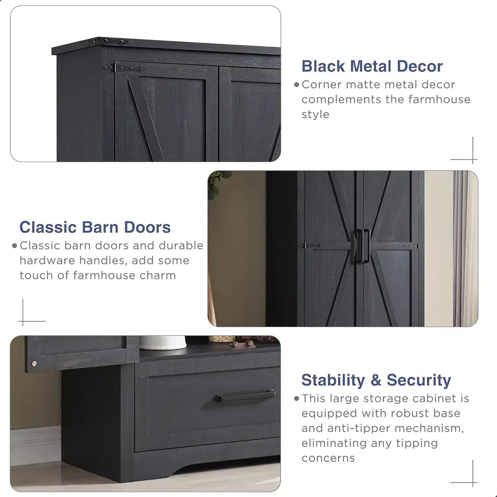 JXQTLINGMU Farmhouse Kitchen Pantry 72" Tall Wood Kitchen Storage Cabinet Adjustable Shelves wourant