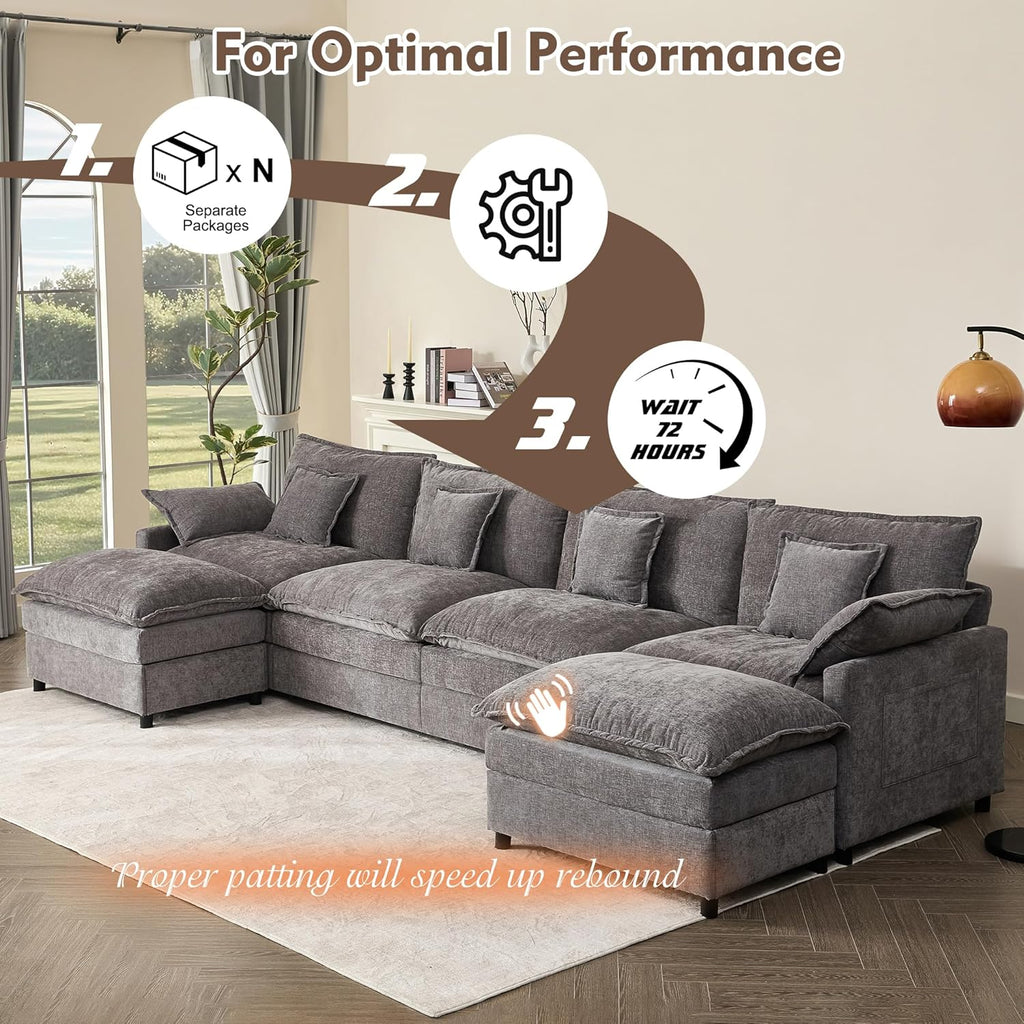 108 Inch U Shape Sofa Sectional Sofa Comfortable Cloud Sofa Living Room Deep Seat Sofa wourant