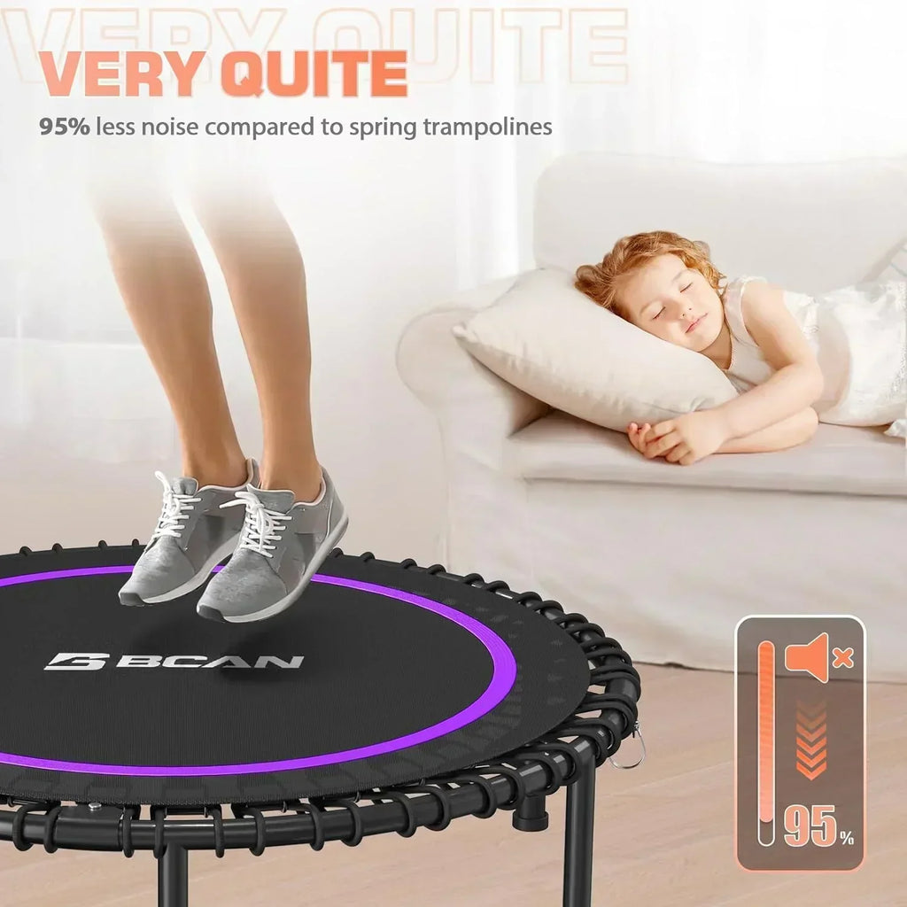 BCAN 450/550 LBS Foldable Mini Trampoline Fitness Trampoline Bungees Adjustable Foam Handle wourant